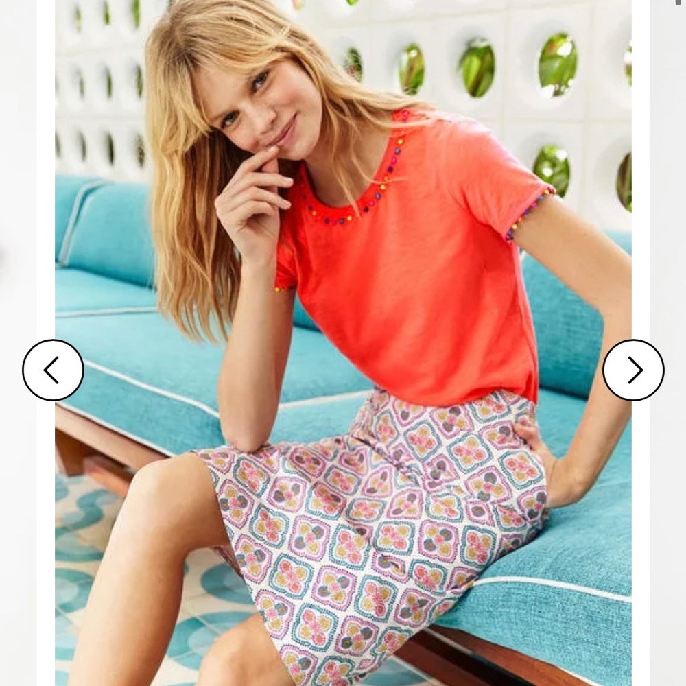 Boden Charlie Crew Pom Pom Jersey Slub tTee. Coral. M